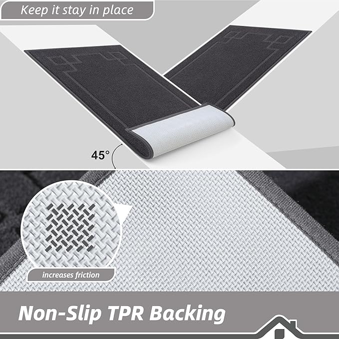 BEQHAUSE Door Mat 20" x 32", Non-Slip Door Mats Indoor Entryway Rugs Washable Low-Profile Absorbent and Stain Resist Floor Mats, Dog Door Mat for Front Back Door, Muddy Wet Shoes & Paws, Dark Grey
