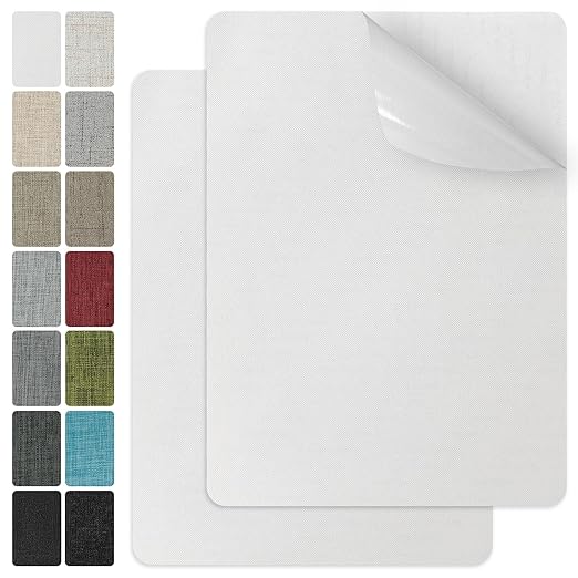 J.CARP 2Pcs Linen Repair Patches, Large Self-Adhesive Fabric Patch for Sofas, Couch, Furniture, Car Seats (8 * 11 inches-2PCS White)