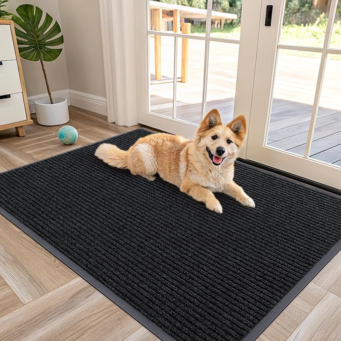 OLANLY Front Door Mat Indoor Outdoor Entrance, Waterproof Heavy Duty Doormat, Fade Resistant, Low Profile, Easy Clean Patio Porch Welcome Floor Mats for Entry, 47x32, Black