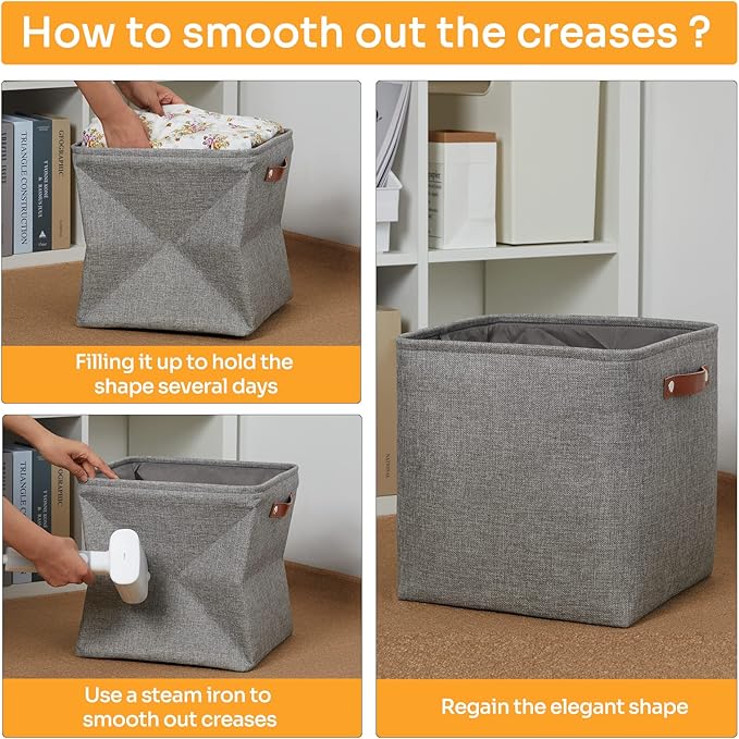 DULLEMELO Cube Storage Boxes,13 inch Fabric Baskets Closet Storage Bins for Home Organization and Storage,Stackale Gift Baskets Empty for Nursery Clothes Toys Kids Storage(Grey)
