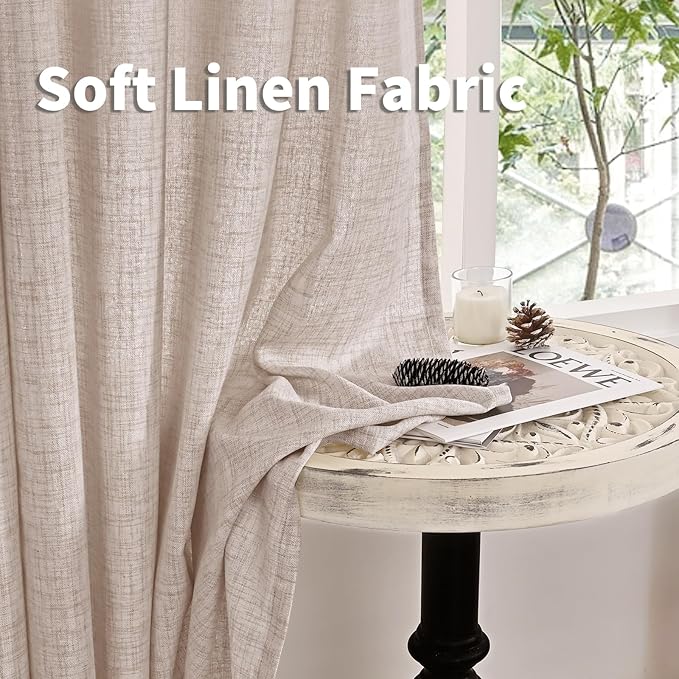 YoungsTex Natural Linen Curtains 40 Inch Length for Kitchen Window, Short Semi Sheer Drapes Light Filtering for Cafe Bathroom Window, 2 Panels, 40 X 40 Inch