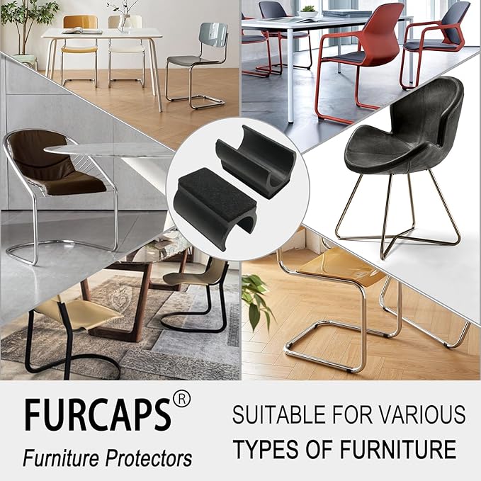 Rectangle U Shaped Chair Leg Tips Cap with Felt Pads,Furniture Feet Protectors Slide Smoothly Glides,Protect Hardwood Floor No Scratches No Noise,Fit 19mm(3/4inch) Diameter Tubular Legs (Black 8PCS)