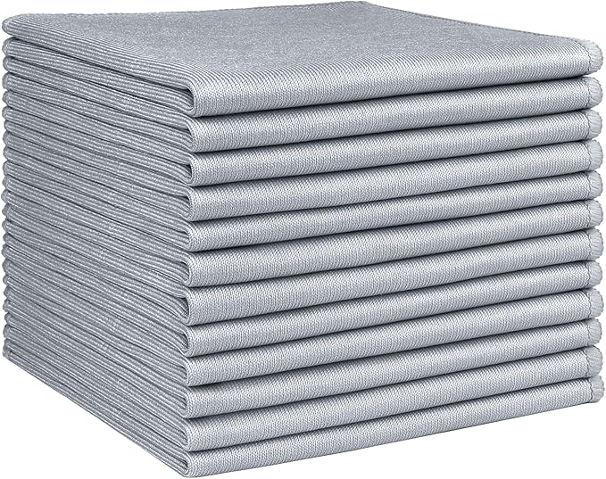 HOMEXCEL Microfiber Glass Cleaning Cloth 12 PK, Lint Free Streak Free, Reusable Cleaning Cloth for Cleaning Windows, Glasses, Mirrors, Screens, Stainless Steel, and More Grey-12”×12”