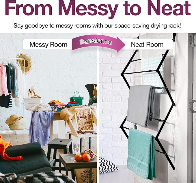 BLACK+DECKER Over The Door Expandable Telescopic Drying Rack, Clothes Organizer, Towel Hanger, Laundry, Collapsible, Black