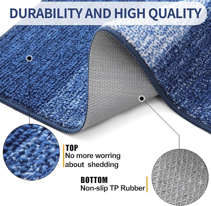 Kitinjoy Indoor Outdoor Door Mat, 30x17 Non-Slip Absorbent Dirt Trapper, Low-Profile Washable Inside Entrance Front Floor Mat, Sturdy Soft Entry Doormats for Entryway, Navy Blue