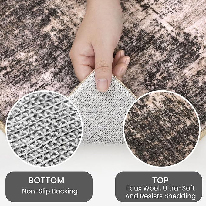 IOHOUZE Abstract Area Rug 3x5 Ft Washable Rugs for Entryway Indoor, Non Slip Kitchen Rug Printed Faux Wool Throw Rugs, Indoor Door Mat for Door Entrance Foyer Living Room, Brown/Rust