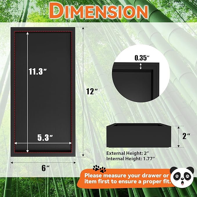 Bamboo Drawer Organizer, Cutlery Silverware Organizer for Kitchen Drawer, Stackable Utensil Organizer, 2 Pcs Flatware Organizer, Wooden Storage Box Tray (Black, 12 X 6 X 2 Inch)