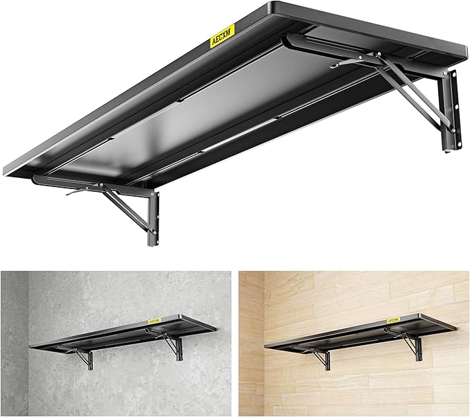1.3x4ft Adjustable Rail Type Folding Storage Rack Shelf, Suitable for Garage, Storage Room, Kitchens Wall Shelf,Garage Storage Rack Floating Shelves, Wall Mounted Folding Table(1pcs-Black)