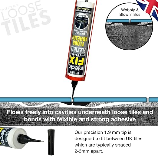 Precision 300ml from Floor-Fix Pro - Fix Loose Tiles - for Loose & Hollow Tiles, Wood, LVT & Laminate - Includes 1.9mm Syringe Tip - Adjustable to 6mm + Anti-Clog Performance (Pack of 3)