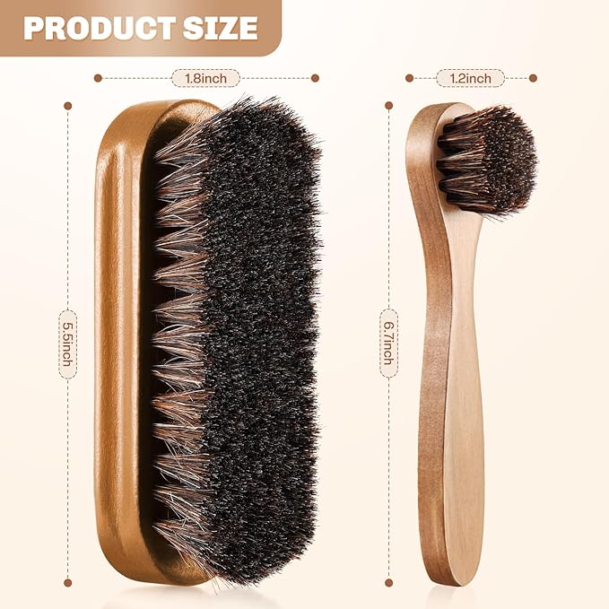 2 Pcs Horsehair Shine Shoes Brush Kit Polish Dauber Applicators Cleaning Leather Shoes Boots Care Brushes Suede Cleaner Brush(Wooden Style F)
