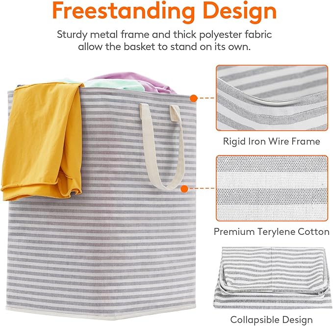 Lifewit 3 Pack Laundry Hamper Large Collapsible Laundry Baskets, Freestanding Waterproof Clothes Hamper with Easy Carry Handles in Laundry Room Bedroom Bathroom College Dorm for Adults, Grey, 3 x 90L