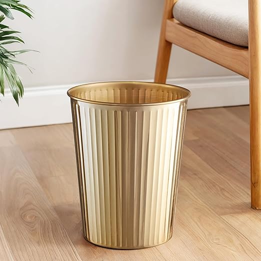 Monarch Abode Brushed Gold Handcrafted Ridge Embossed Metal Wastebasket for Home Office, Decorative Waste Basket, Modern Bathroom Garbage Can, Durable & Decorative Trash Bin, Brushed Gold Trash Can