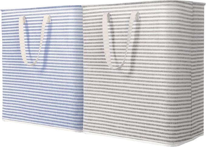 Lifewit 2 Pack Laundry Hamper Large Collapsible Laundry Basket, Freestanding Waterproof Cloth Hamper with Easy Carry Handles in Laundry Room Bedroom Bathroom Dorm for Adult, Grey&Blue, 2 x 100L