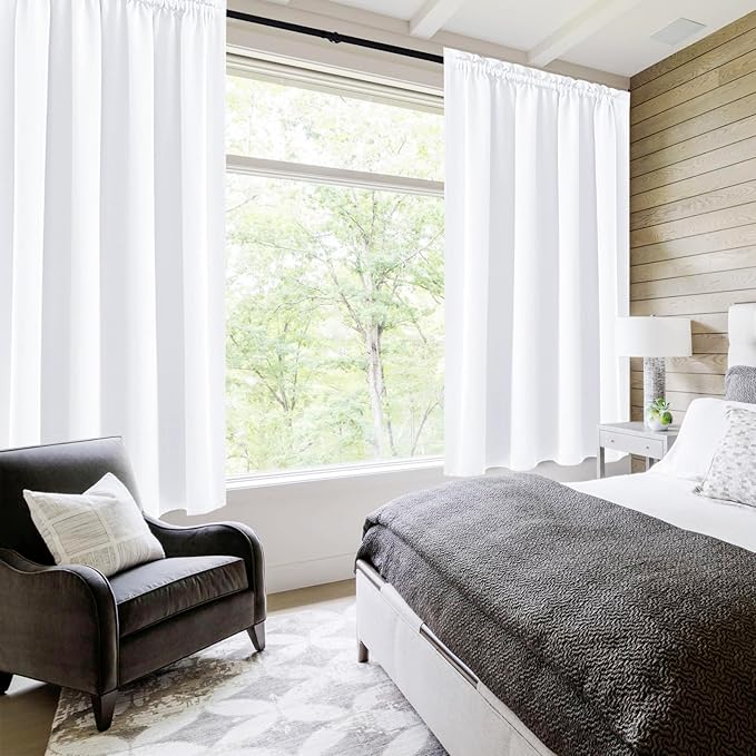 DWCN White Curtains for Living Room Thermal Insulated, 50% Light Blocking Curtains for Bedroom, Dining Room Window, W 42x L 63 Inch, Set of 2 Rod Pocket Curtain Panels
