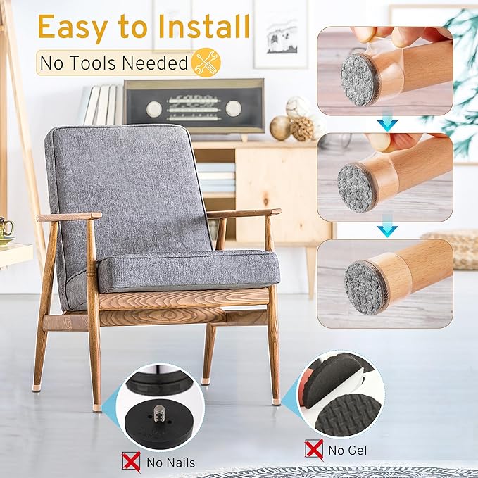 24PCS Round Chair Leg Floor Protectors, Furniture Sliders, Chair Leg Protectors for Hardwood Floors, Non-Slip Felt Furniture Pads, Silicone Cap Covers to Protect Floors, (Fit 0.75" - 1.1")