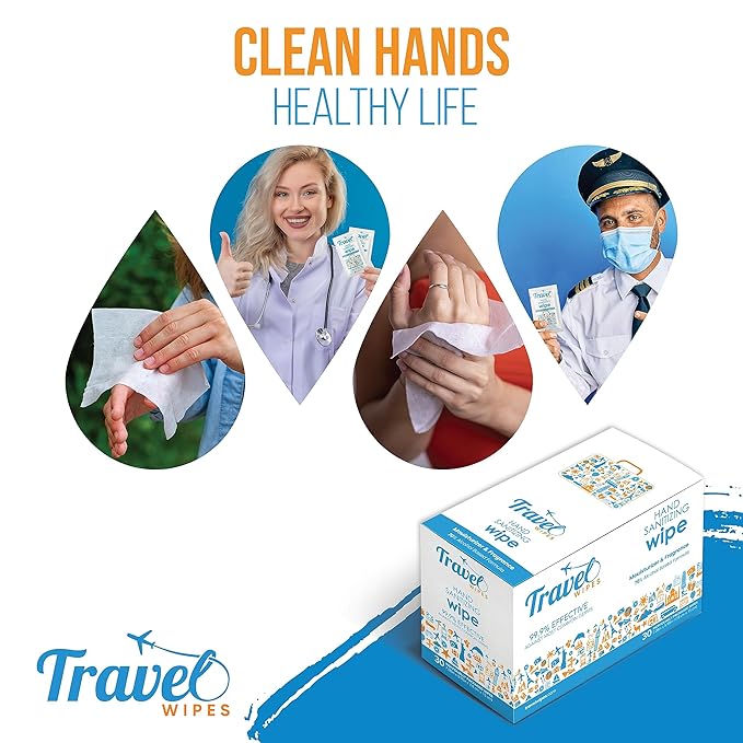 Hand Sanitizing Travel Wipes – 30ct Individually Wrapped | Fresh Citrus Scent, Moisturizing, 70% Alcohol Wipes | Travel, Home, Office, Daily Use | Made in USA
