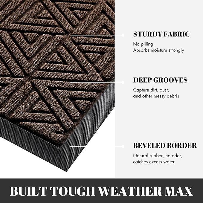 Yimobra Large Door Mat 47x24, All-Weather Waterproof Non-Slip Welcome Matt Outdoor, Heavy Duty Non Slip Doormat for Entryway for Patio and Garage Indoor, Easy Clean, Brown