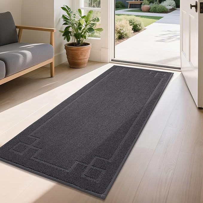 BEQHAUSE Door Mat 24" x 60", Non-Slip Door Mats Indoor Entryway Rugs Washable Low-Profile Absorbent and Stain Resist Floor Mats, Dog Door Mat for Front Back Door, Muddy Wet Shoes & Paws, Dark Grey