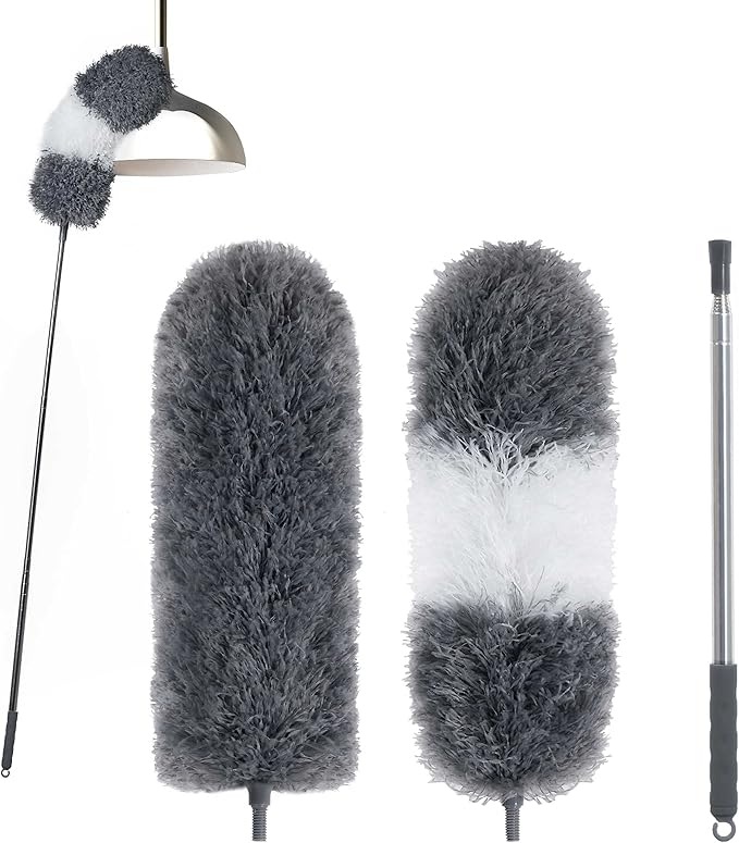 BOOMJOY Microfiber Feather Duster with 100 Inches Extendable Pole, 2 Pack Dusters for Cleaning Ceiling, Fan, Furniture