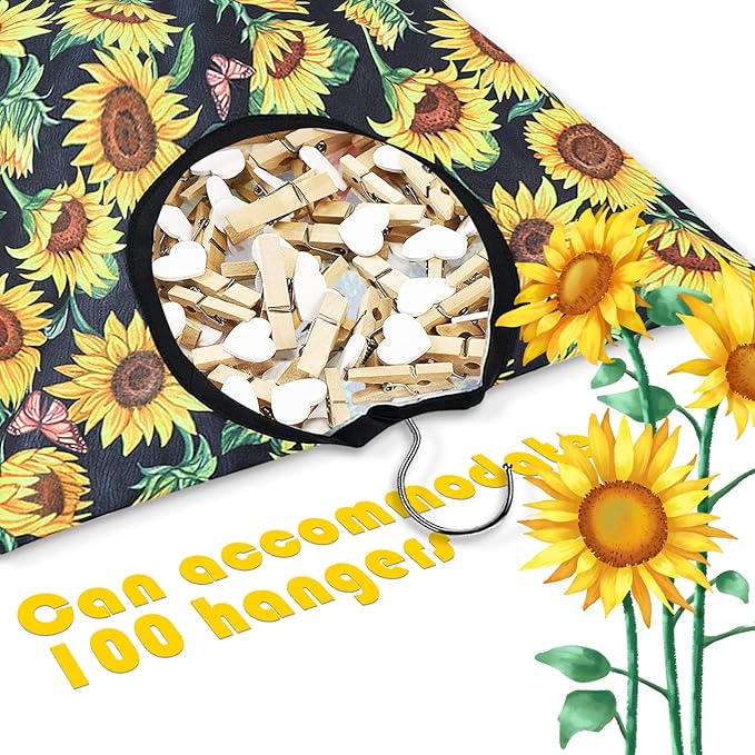 2 Pcs Sunflower Clothes Pin Bag Clothespin Bag Holder Clothespin Holder 15 X 11 Inch Clothes Pin Hanging Bag Clothespin Bag for Clothesline Outdoor Outside Wardrobe and Laundry Room