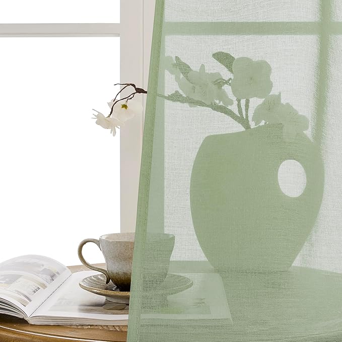 Tollpiz Small Sheer Door Curtain Closet Linen Textured Curtain Sheers Doorway Light Filtering Voile French Door Rod Pocket Curtains Patio Door, 25 x 40 inches Long, Sage Green, Set of 1 Panel
