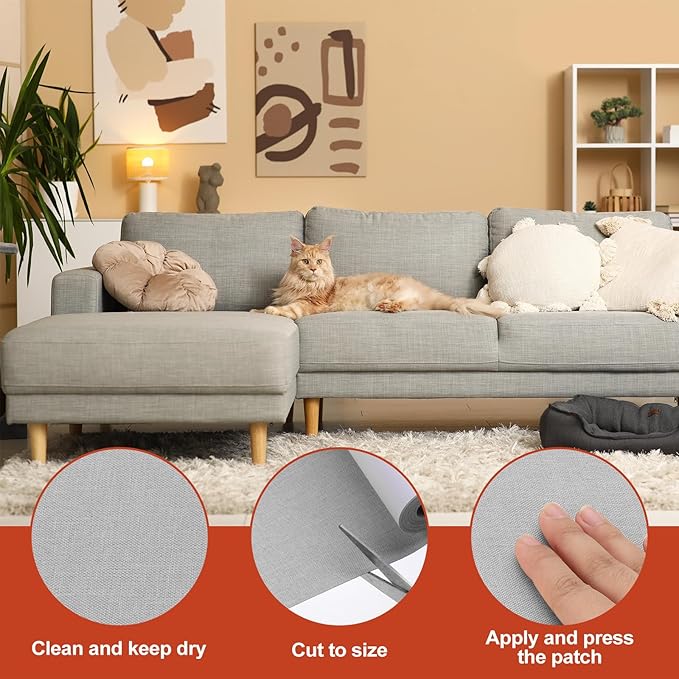 PATIKIL 70x4.4 Inch Linen Repair Tape, Repair Fabric Patch Self Adhesive Couch Patch Line Repair Patch for Furniture Sofa Car Seats Office Chairs, Beige Gray