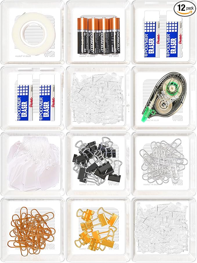 Simple Houseware Clear Drawer Organizer for Office Bin Desk Storage, 3.25"x 3.25", 12 Packs