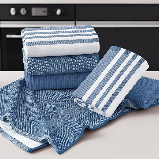 Homaxy Premium Kitchen Towels(18”x 28”, 6 Pack), Large Cotton 380 GSM Kitchen Hand Towels, Soft and Absorbent Terry Dish Towels, Multipurpose Tea Towel Set with Hanging Loop, Navy Blue