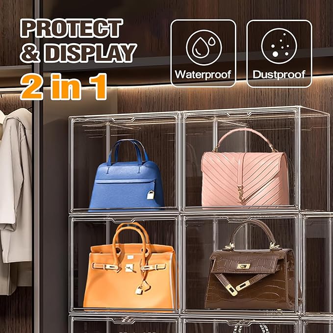 1Pack Clear Stackable Plastic Storage Bins with Magnetic Lid, X-Large Acrylic Display Cases for Book Cosmetic Figures Collectibles Showcase, Shoe Box, Bag Organizer