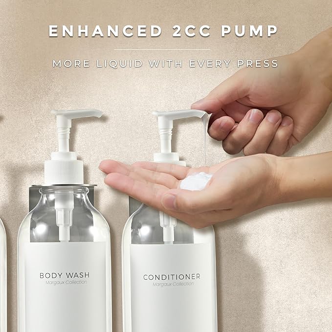 MaisoNovo Shampoo and Conditioner Dispenser - Shower Soap Dispenser Wall Mounted - 16.9 fl oz Set of 3 Clear Plastic Bottles White Pump - Shampoo Dispenser, Shower Dispenser 3 Chamber No Drill
