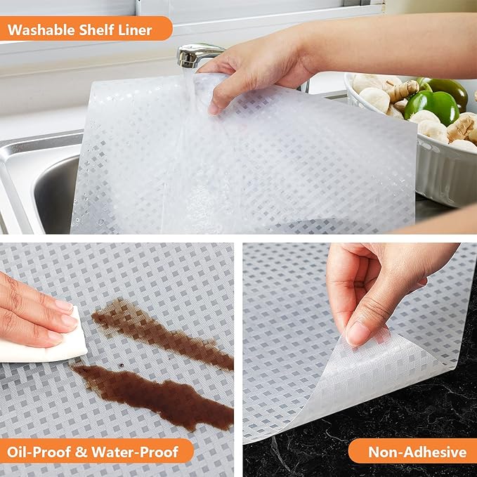 Shelf Liners for Kitchen Cabinets Refrigerator Liners Waterproof Kitchen Cupboard Liner Durable Plastic Drawer Mats EVA Material Non Adhesive Fridge Mats for Shelves - Clear 17.5 x 157.4 Inches
