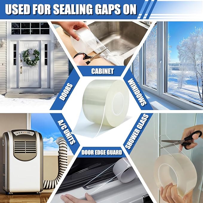 Window Weather Sealing Tape 3 in x 66 FT Weather Stripping Weatherproof Draft Stopper Clear Window Insulation Tape for Doors Windows Garages RVs Energy Saving Kit