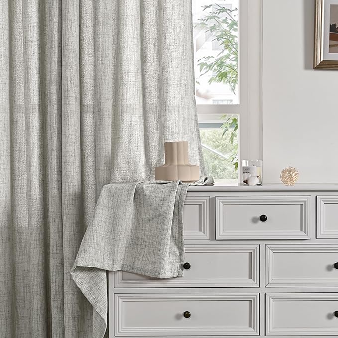 YoungsTex Dark Grey Linen Kitchen Curtains 40 Inches Long for Short Window, Semi Sheer Drapes with Rod Pocket Back Tab Light Filtering Privacy for Cafe Bathroom, 2 Panels, 42 X 40 Inch