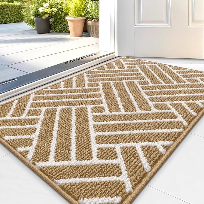 OLANLY Indoor Door Mat, 32x20 Inch, Dirt Resistant and Absorbent, Non-Slip Rubber Backing Floor Mats, Easy Clean Low-Profile Doormat for Entryway, Front Door, and Inside Entrance, Beige