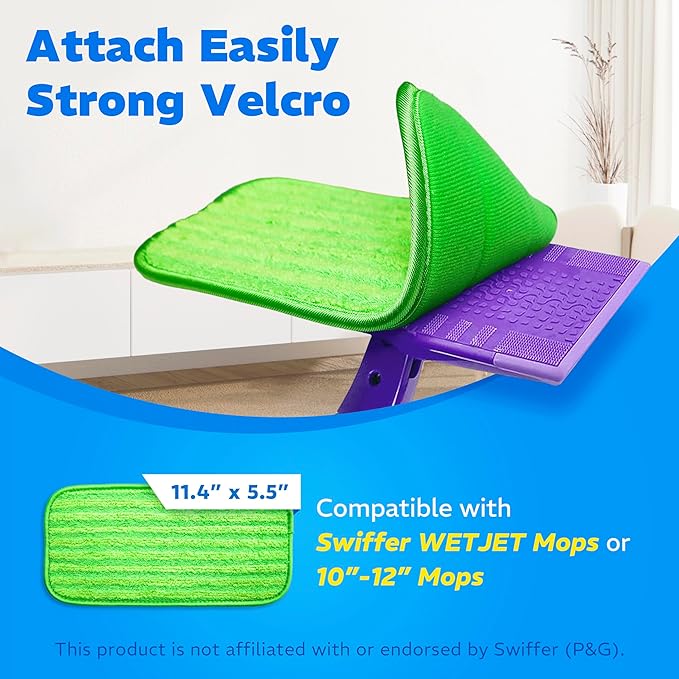 4 Pack Reusable Microfiber Mop Pads, Compatible with Wet Jet, Machine Washable Cloths, Scraper Included, Refills for All Floor Cleaning, Wet Dry - 10"- 12"