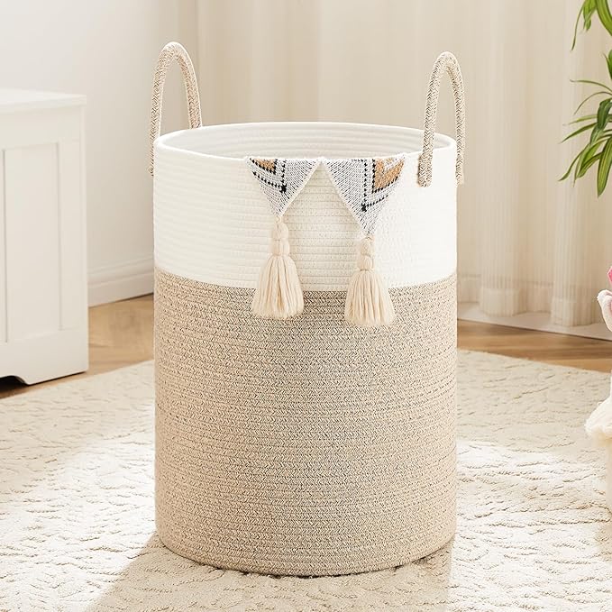 Laundry Basket,Woven Cotton Rope Laundry Hamper,80L for Decorative Storage of Dirty Clothes,Toys and Blankets in Bathroom,Baby Room and Living Room