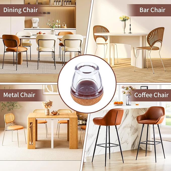 Ezprotekt 24 Pcs Extra Small Clear Round Chair Leg Floor Protectors for Wooden & Tiles Floors, Felt Silicone Furniture Feet Cups Covers for Table, Couch, Chair Legs (XS Fit: 2/5" - 11/20")