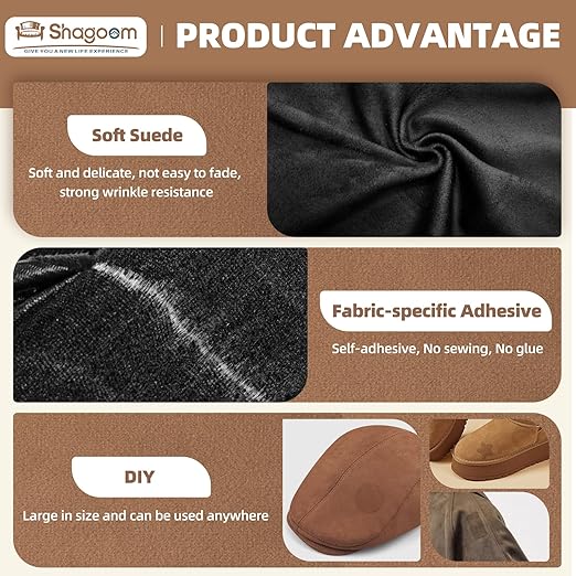 Suede Repair Patch, Large Fabric Repair Tape, Self-Adhesive Fabric Patches for Furniture, Couch, Sofa, Car Interior, Shoes, Hand Bag, Clothing (Brown, 3.5X79 Inch)