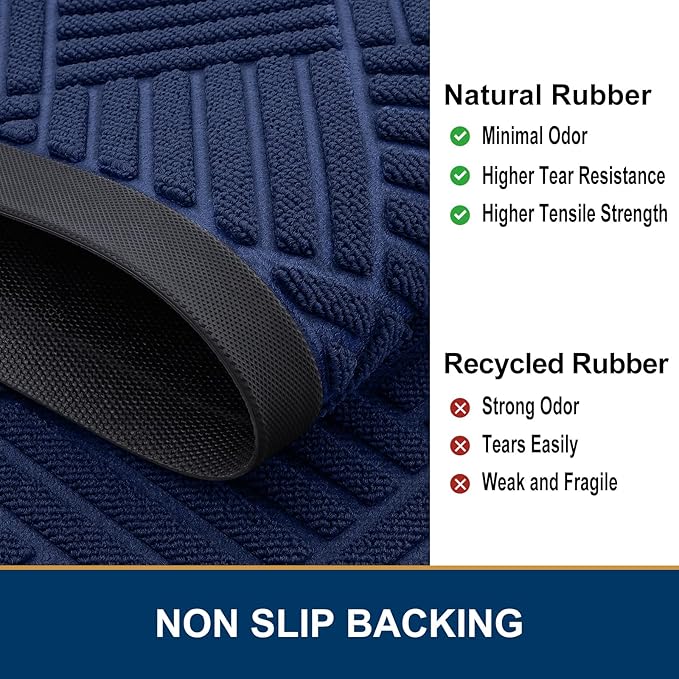 Smiry Front Door Mat Outside Entrance, Heavy Duty Outdoor Indoor Natural Rubber Doormat, Non Slip, Trap Dirt and Moisture, Easy Clean, Low Profile Patio Porch Entryway Mat, 71x47, Navy Blue