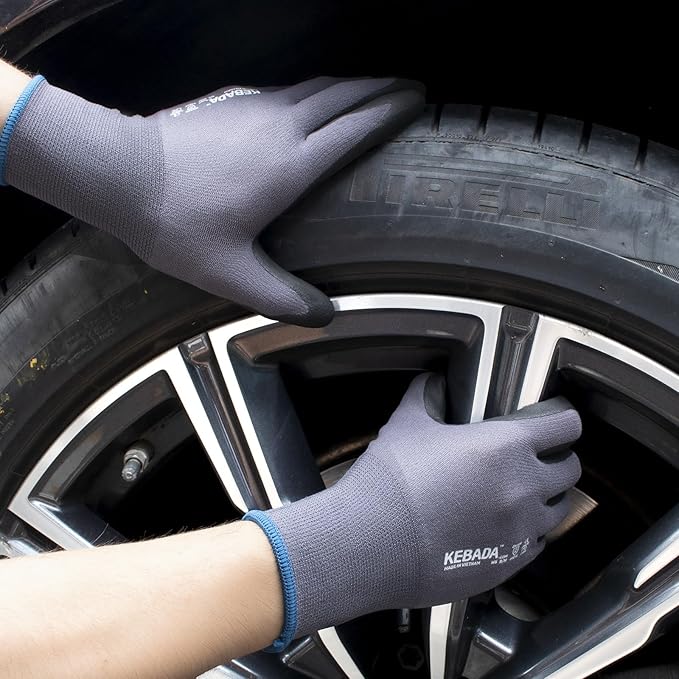 12 Pairs Work Gloves for Men and Women, Nitrile Coated Safety Protective Gloves with Grip, Ideal for Gardening, Warehouse, Mechanic, Light Duty Construction Work,Large