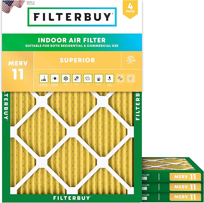 Filterbuy 18x22x1 Air Filter MERV 11 (MPR 1200) Allergen Defense Replacement (4-Pack), Electrostatic Pleated HVAC AC Furnace Filters, Made in USA (Actual Size: 17.75 x 21.75 x 0.75)