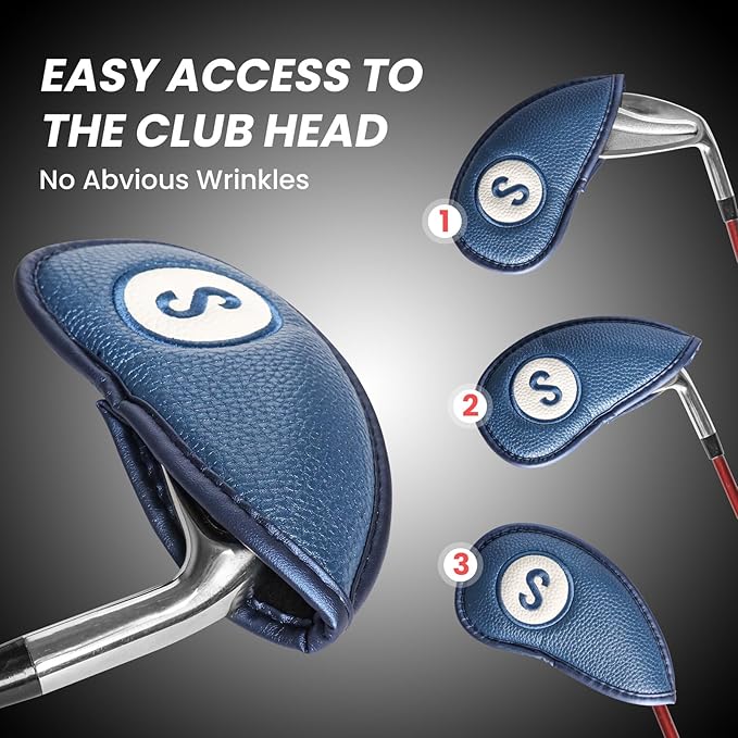 FINGER TEN Golf Club Covers for Irons Magnetic Value 11 Pack, Synthetic Leather Deluxe Head Cover Set Headcovers for Irons Fit Main Iron Clubs