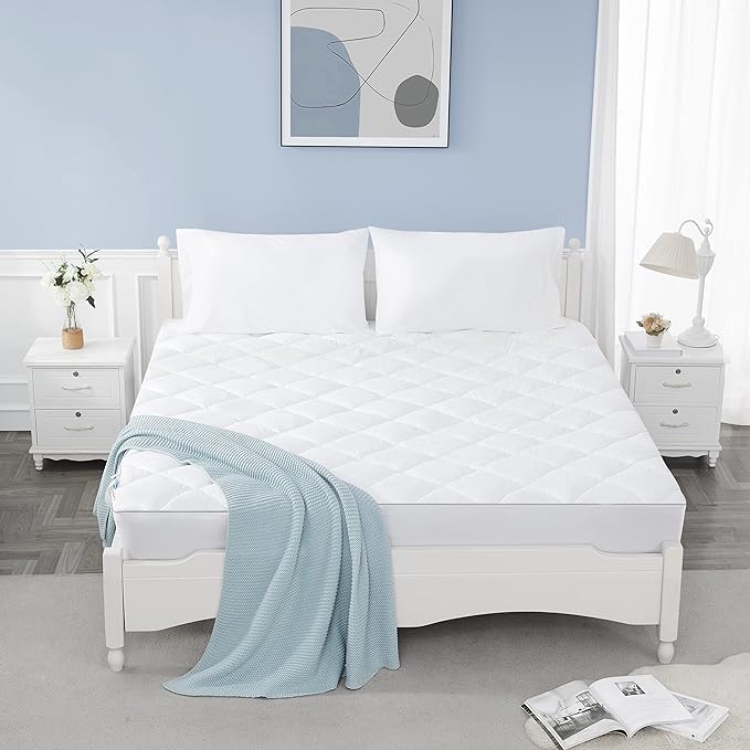 Sunflower Twin Mattress Pad, Hypoallergenic Cotton Mattress Cover College Dorm, 18-22" Extra Deep Pocket Quilted Protector, Breathable&Noiseless