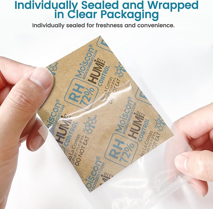 72% Two-Way Humidity Control Packs- 8 Gram Moisture Absorbers for Herbs, Wood Humidifier Boxes - Natural Craft Paper Design, Individually Sealed Packets, Prevents Leaks [15 Pack]