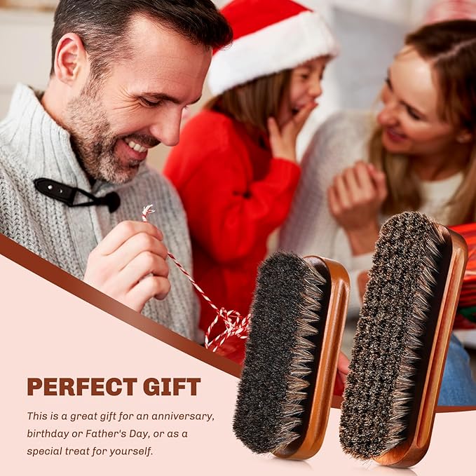 2 Pcs Horsehair Shine Shoes Brush Kit Polish Dauber Applicators Cleaning Leather Shoes Boots Care Brushes Suede Cleaner Brush(Brown Concaved Brush)