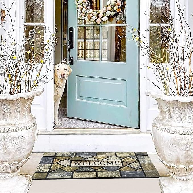 CHICHIC 18 x 30 Inch Square Welcome Door Mat Front Doormat Outdoors for Home Entrance Outdoors Mat for Outside Entry Way Doormat Entry Rugs, Heavy Duty Non Slip Rubber Back Low Profile