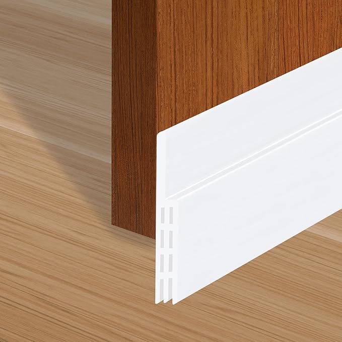 Adhesive Backed Door Draft Stopper – Silicone Under Door Sweep for Interior & Exterior Doors, Noise & Air Insulation, Self Stick Weather Stripping Door Seal, 2" W x 39" L (White) by Randall Mfg