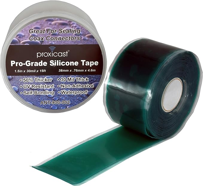 Proxicast Pro-Grade Extra Strong 30mil Weatherproof Self-Fusing Silicone Rubber Sealing Tape For Outdoor Antenna Coax & Electrical Cables, Hose/Pipe Leaks & Emergency Repairs (1.5" x 15' roll) - Green