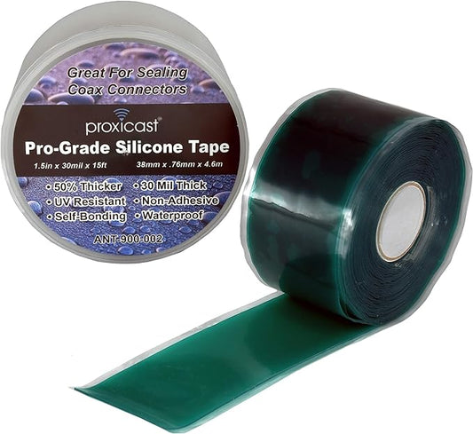 Proxicast Pro-Grade Extra Strong 30mil Weatherproof Self-Fusing Silicone Rubber Sealing Tape For Outdoor Antenna Coax & Electrical Cables, Hose/Pipe Leaks & Emergency Repairs (1.5" x 15' roll) - Green