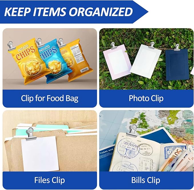 30 Pack Small Bull Clips 0.87 Inch Mini Metal Hinge Clips Binder Paper Hinge Clip for Office, Home, School, Shops, Silver, 22mm